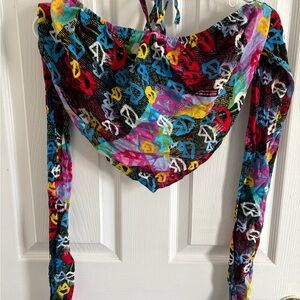 Colorful Women's Top with Peace Sign Pattern